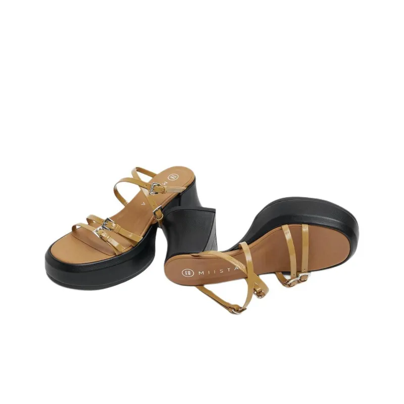MIISTA Slide Slippers 8cm Women's Beige-2