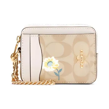 COACH Card Case PVC Clutch Coin Purse Women's White Khaki