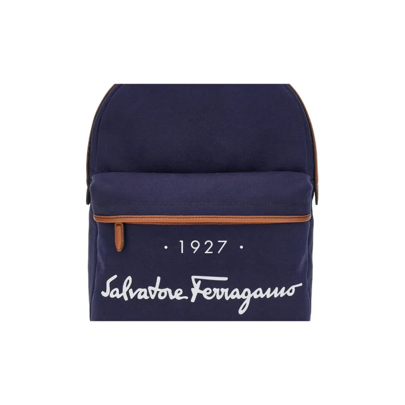 FERRAGAMO Fabric With Leather Trim Backpack Regular Men's Blue-4