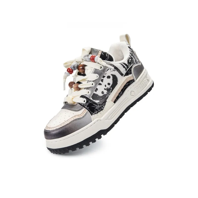 FERNANDA FRANKLIN Ink Bamboo Panda Coverage Cushioning Wear Resistant Low Top Skateboard Shoes Men's White-1