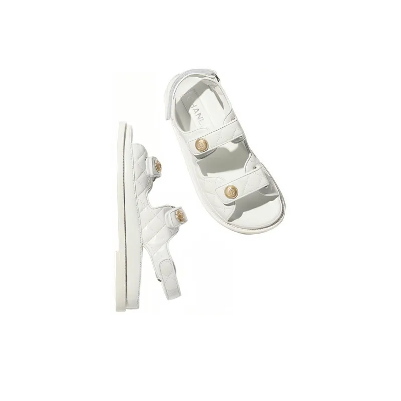 CHANEL Quilted Sandal White Laminated Lambskin Women's-2