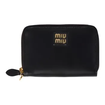 MIU MIU Leather Wallet Trumpets Women's Black