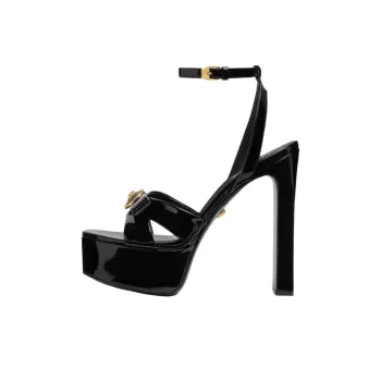 VERSACE Gianni Ribbon Strap Sandals 14cm Women's Black