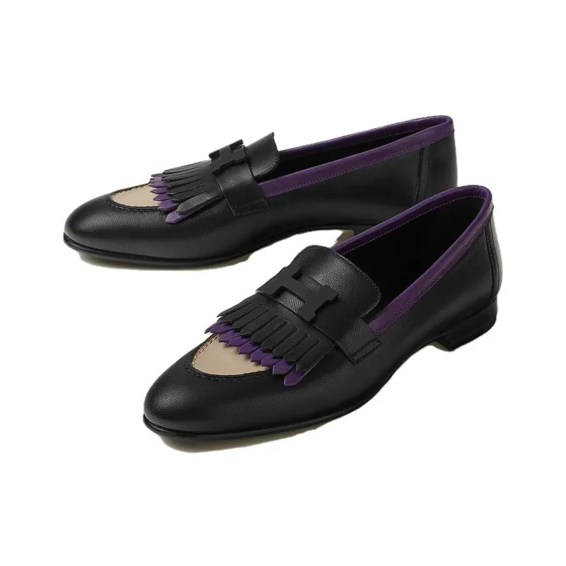 HERMES Royal Loafers Women's Black Purple-2