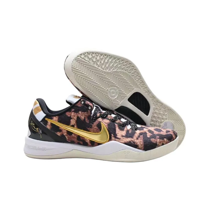 Nike Kobe 8 Protro Leopard PE Cushioned Slip-Resistant Rebound Low-Top Basketball Shoes Men's Brown Black Yellow-4