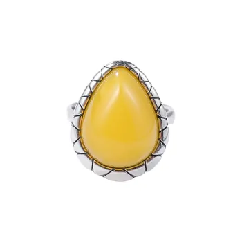 S&A S925 Silver With Gemstones Amber Ring Fine Jade Ring Women's