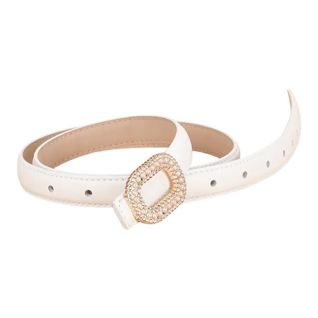 Emperor Penguin Inlay Pearl Rhinestone Round Buckle Decoration With Smooth Buckle Belt Leather Belts Women's 1.8cm-17