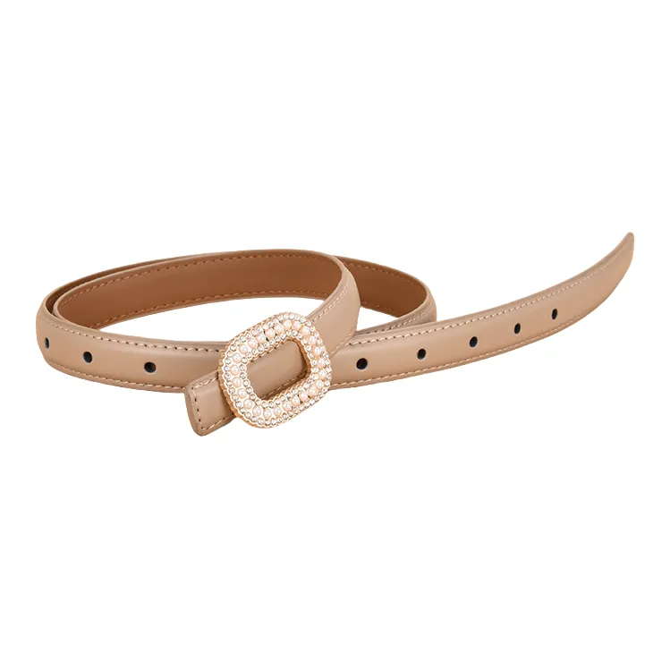 Emperor Penguin Inlay Pearl Rhinestone Round Buckle Decoration With Smooth Buckle Belt Leather Belts Women's 1.8cm-6