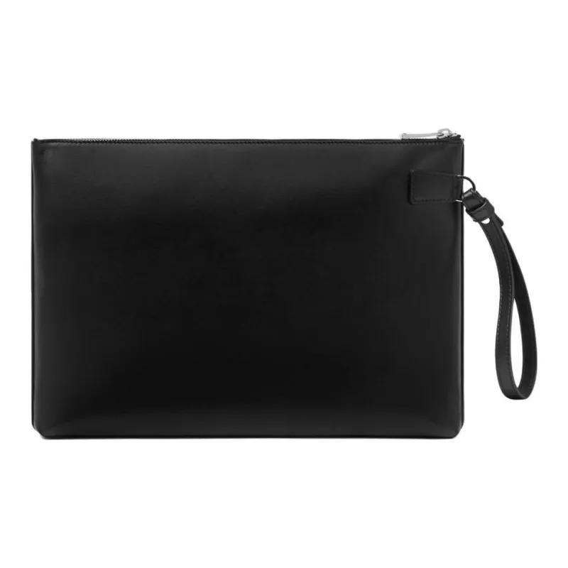 VERSACE Leather Clutch Large Size Men's Black & Silver-2