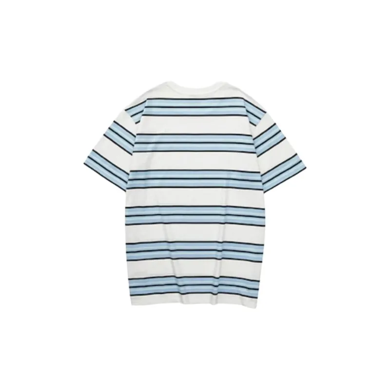 Skechers T Shirt Unisex White Base Blue Mixed Stripes-1