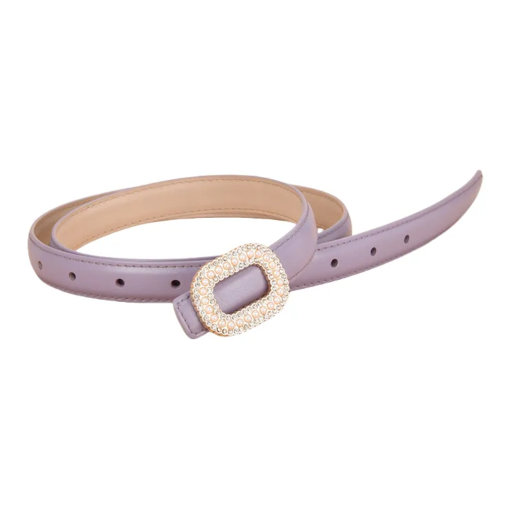 Emperor Penguin Inlay Pearl Rhinestone Round Buckle Decoration With Smooth Buckle Belt Leather Belts Women's 1.8cm-14