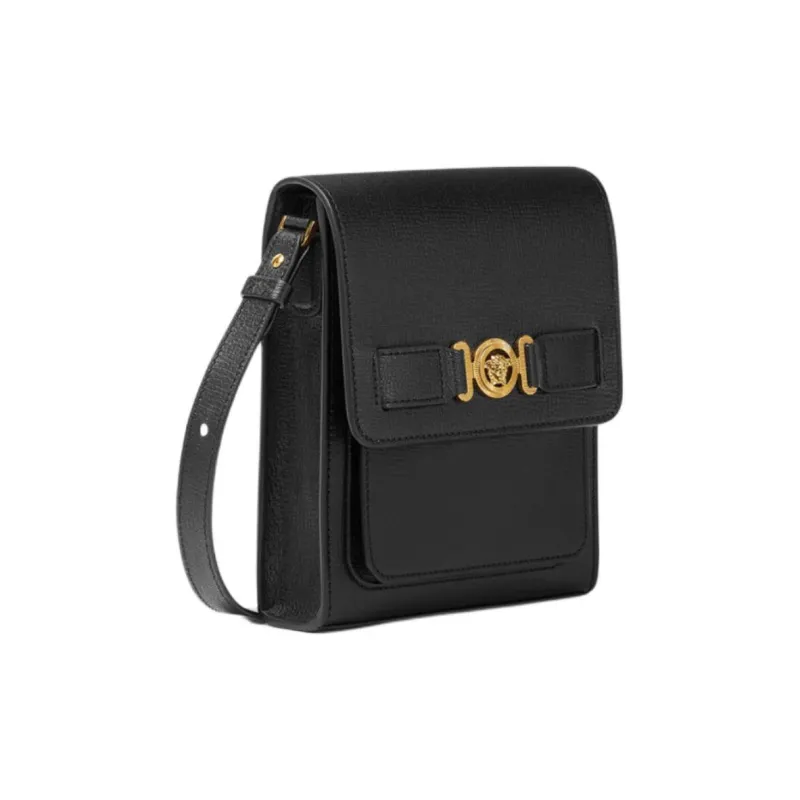 VERSACE MEDUSA BIGGIE Series Goatskin Shoulder Bag Crossbody Bag Men's Black & Gold-1
