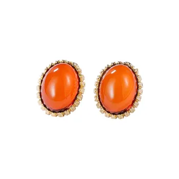 S&A S925 Silver With Amber Fine Jade Stud Earrings Women's