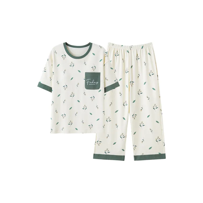 CAIHENGTONG Pajama Set Women's White Floral-0