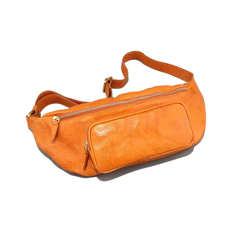 DOSRFINI Cow Leather One Shoulder Crossbody Sling Bags Regular Men's Black/Sunset Yellow-5