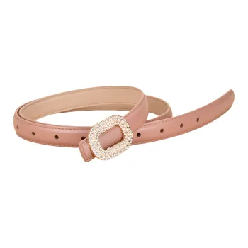 Emperor Penguin Inlay Pearl Rhinestone Round Buckle Decoration With Smooth Buckle Belt Leather Belts Women's 1.8cm