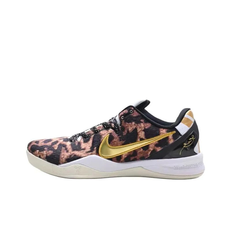 Nike Kobe 8 Protro Leopard PE Cushioned Slip-Resistant Rebound Low-Top Basketball Shoes Men's Brown Black Yellow-0