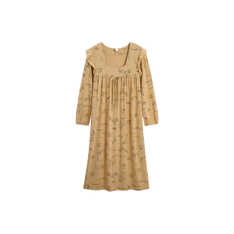 Sha Qian Nightgown Spring And Fall Women's Khaki-0