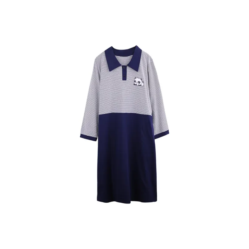 H YXIANG Nightgown Women's Navy Blue-0