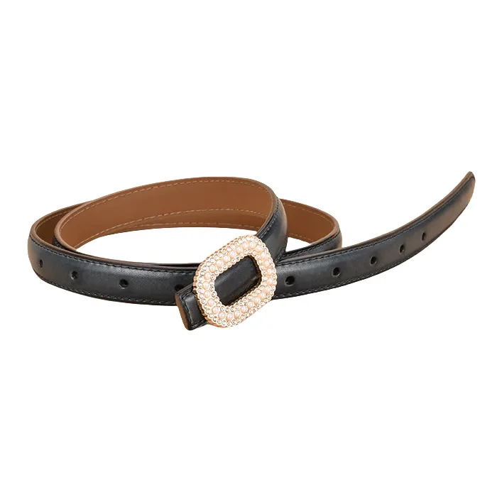 Emperor Penguin Inlay Pearl Rhinestone Round Buckle Decoration With Smooth Buckle Belt Leather Belts Women's 1.8cm-7