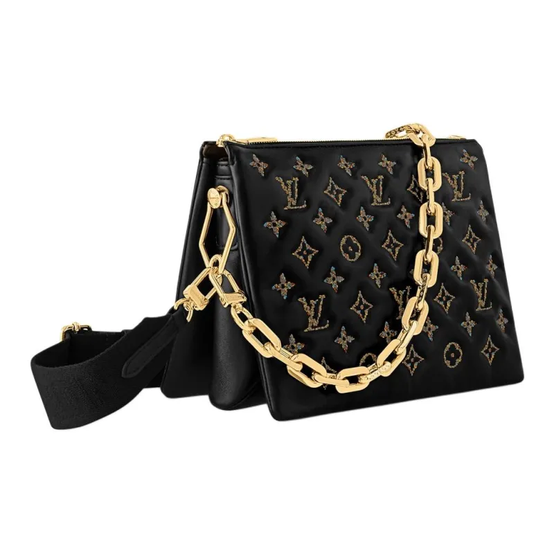 LOUIS VUITTON Coussin Lambskin Crossbody Bag, Shoulder Bag Women's Black Gold-1