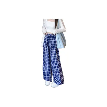 MM Casual Pants Women's Blue White Plaid