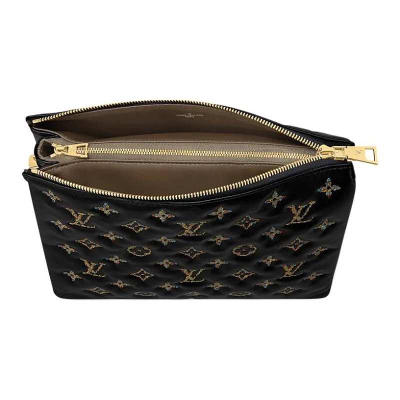 LOUIS VUITTON Coussin Lambskin Crossbody Bag, Shoulder Bag Women's Black Gold-2