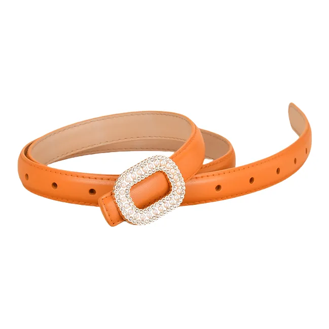 Emperor Penguin Inlay Pearl Rhinestone Round Buckle Decoration With Smooth Buckle Belt Leather Belts Women's 1.8cm-2