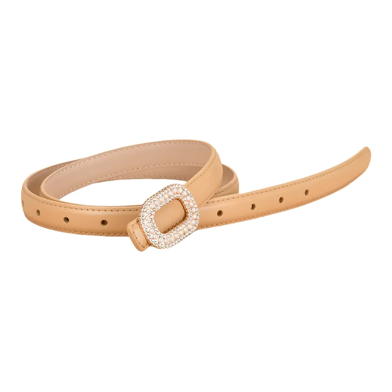 Emperor Penguin Inlay Pearl Rhinestone Round Buckle Decoration With Smooth Buckle Belt Leather Belts Women's 1.8cm-12