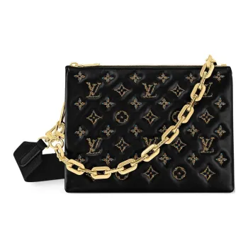 LOUIS VUITTON Coussin Lambskin Crossbody Bag, Shoulder Bag Women's Black Gold