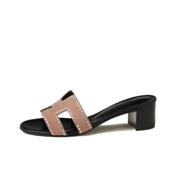 HERMES Oasis Genuine Leather Sole Slip Resistant Slide Slippers Women's Rose