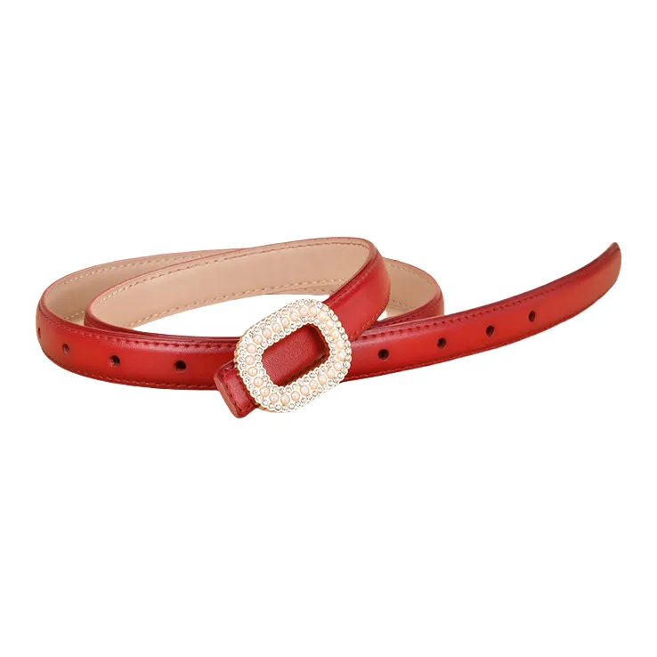 Emperor Penguin Inlay Pearl Rhinestone Round Buckle Decoration With Smooth Buckle Belt Leather Belts Women's 1.8cm-3