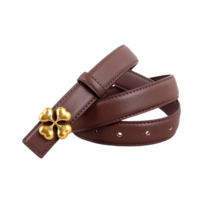 Emperor Penguin Genuine Leather Belt With Floral Design Dressy Decoration For Dress Pants Leather Belts Women's 2.5cm-5