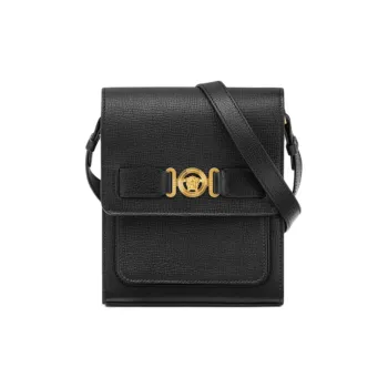 VERSACE MEDUSA BIGGIE Series Goatskin Shoulder Bag Crossbody Bag Men's Black & Gold