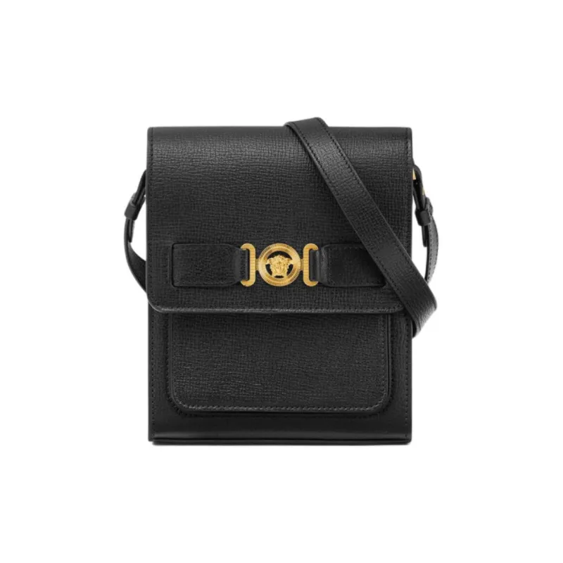 VERSACE MEDUSA BIGGIE Series Goatskin Shoulder Bag Crossbody Bag Men's Black & Gold-0