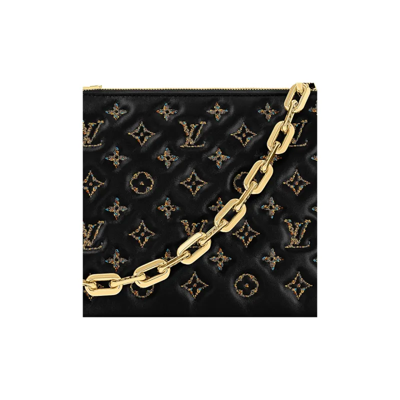LOUIS VUITTON Coussin Lambskin Crossbody Bag, Shoulder Bag Women's Black Gold-3
