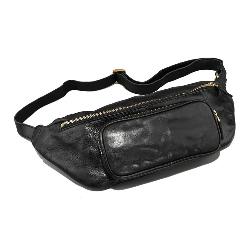DOSRFINI Cow Leather One Shoulder Crossbody Sling Bags Regular Men's Black/Sunset Yellow-4