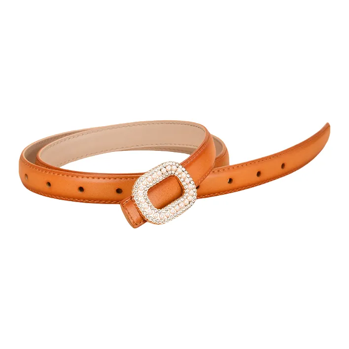 Emperor Penguin Inlay Pearl Rhinestone Round Buckle Decoration With Smooth Buckle Belt Leather Belts Women's 1.8cm-9