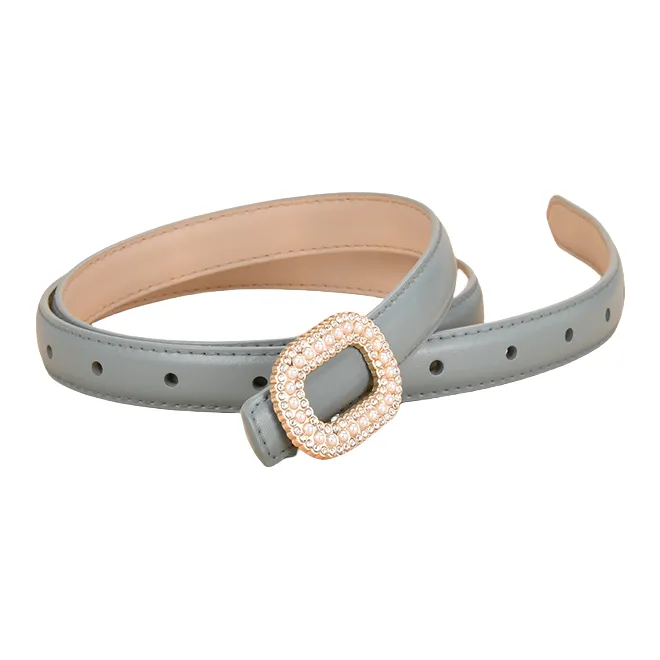 Emperor Penguin Inlay Pearl Rhinestone Round Buckle Decoration With Smooth Buckle Belt Leather Belts Women's 1.8cm-13
