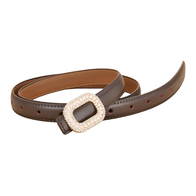 Emperor Penguin Inlay Pearl Rhinestone Round Buckle Decoration With Smooth Buckle Belt Leather Belts Women's 1.8cm-11