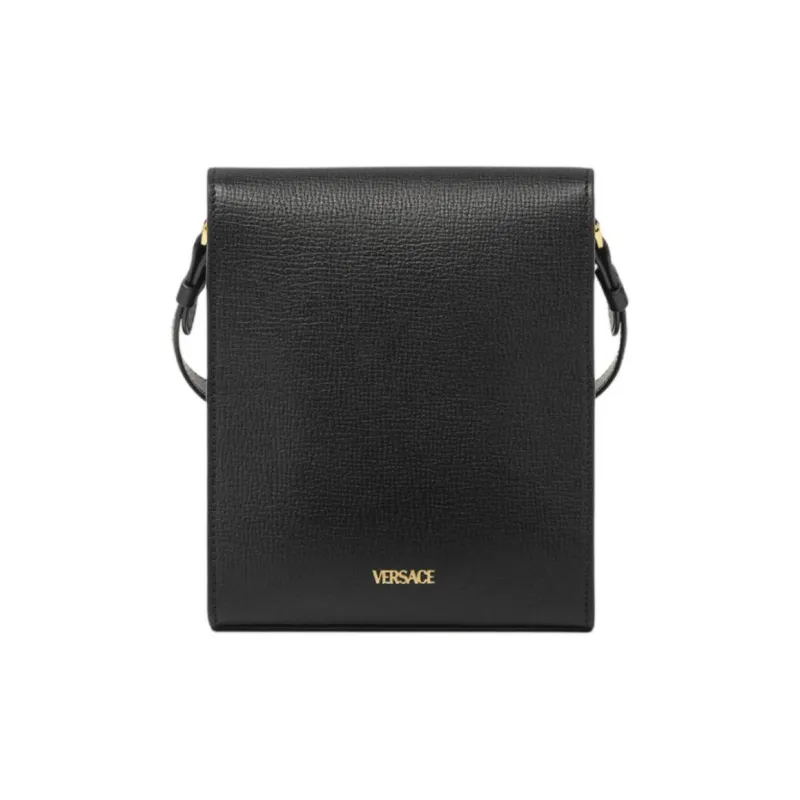 VERSACE MEDUSA BIGGIE Series Goatskin Shoulder Bag Crossbody Bag Men's Black & Gold-2