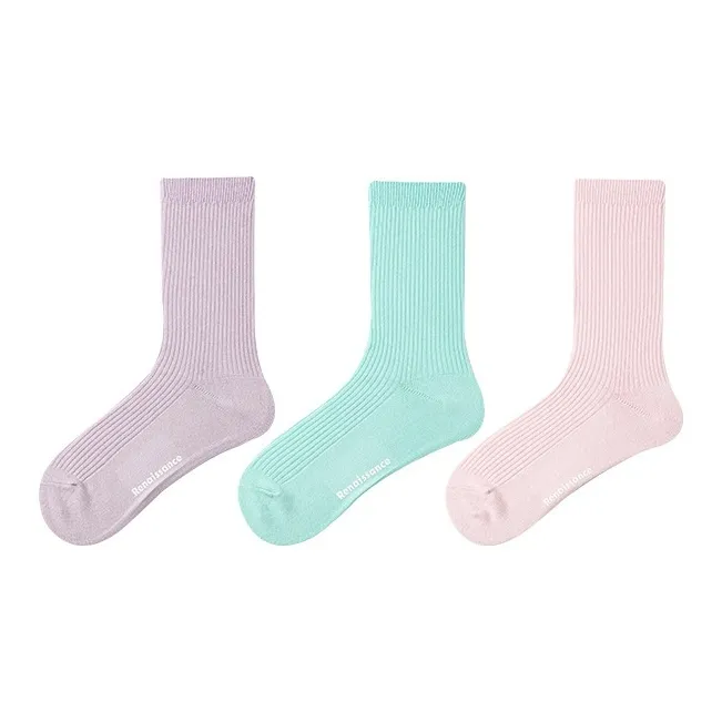 Vine Color Mid Calf Socks Women's 3 Pack-4