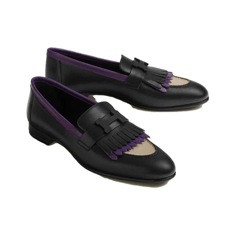 HERMES Royal Loafers Women's Black Purple-3