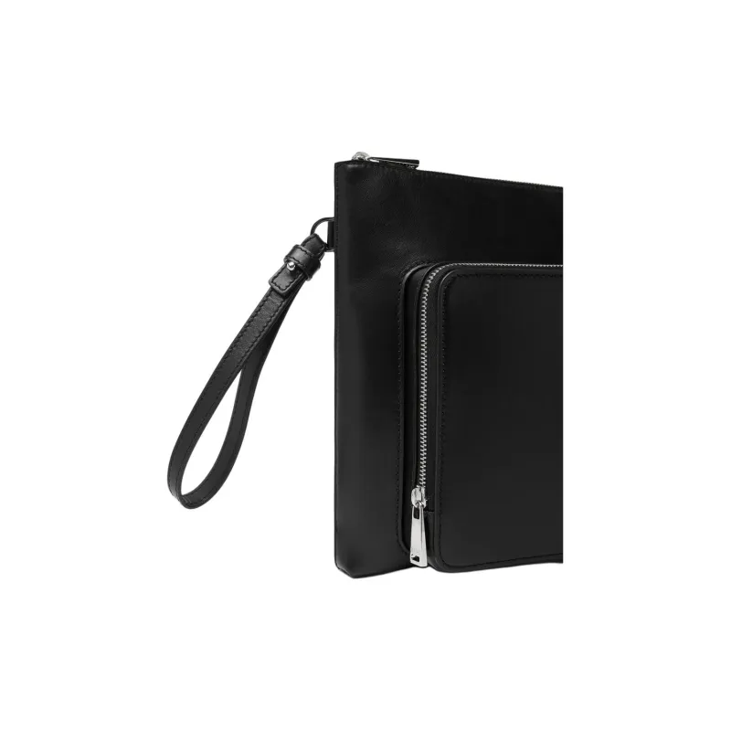 VERSACE Leather Clutch Large Size Men's Black & Silver-4