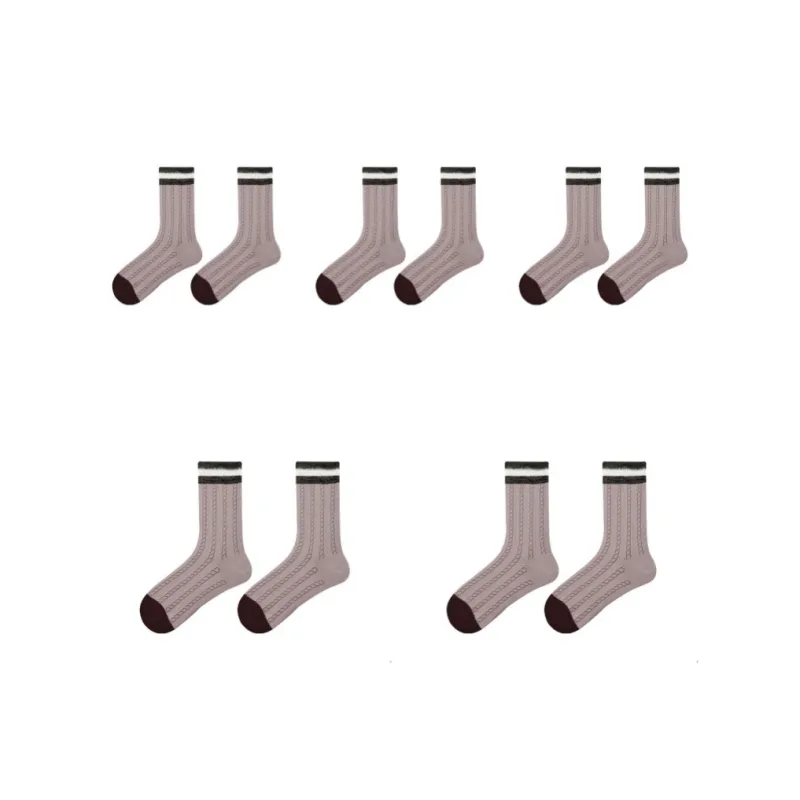 Vine Color Mid Calf Socks Women's 5 Pack Rum Tea-1