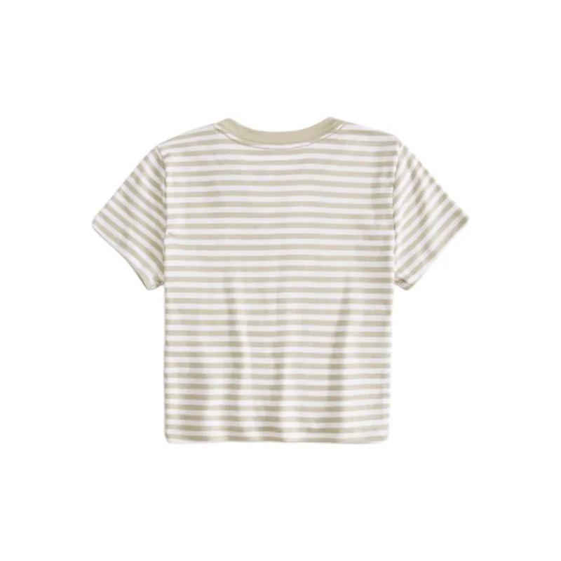 Hollister T Shirt Women's Beige Stripes-1