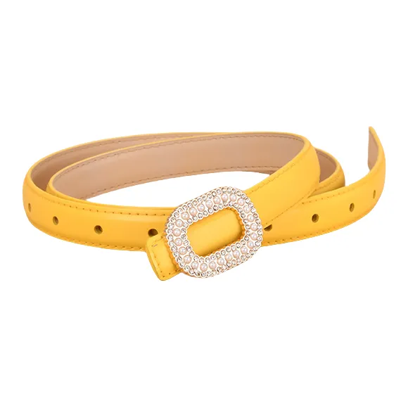 Emperor Penguin Inlay Pearl Rhinestone Round Buckle Decoration With Smooth Buckle Belt Leather Belts Women's 1.8cm-8
