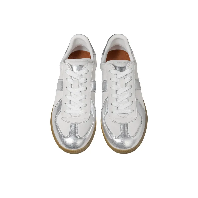 THOM WILLS German Army Trainers Abrasion Resistant Slip Resistant Low Top Skateboard Shoes Unisex Silver White-2