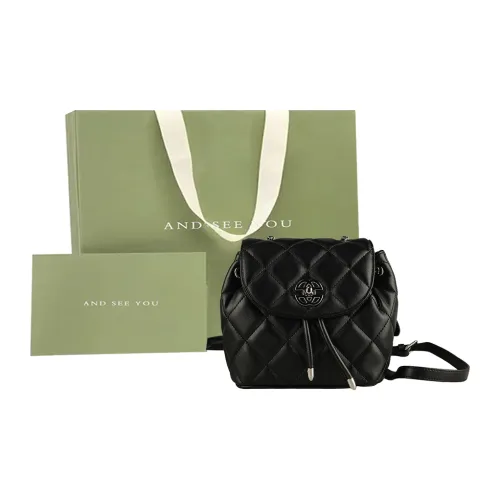 ANDSEEYOU Cow Leather Backpack Small Size Women's Black/Ecru