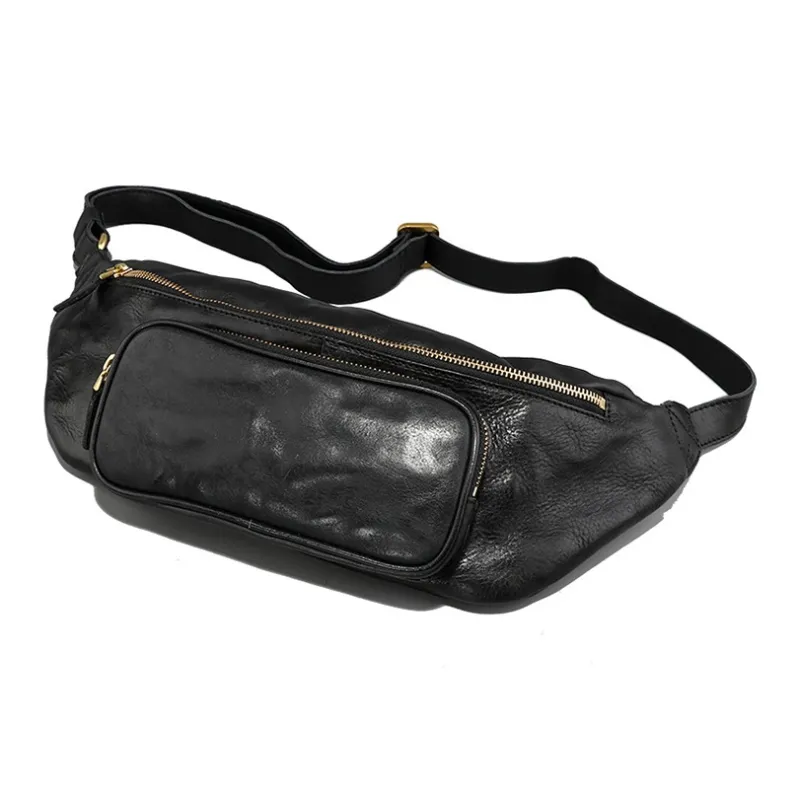 DOSRFINI Cow Leather One Shoulder Crossbody Sling Bags Regular Men's Black/Sunset Yellow-1